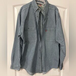 Levi's RELAXED FIT WESTERN SHIRT- blue white stripes- mens size medium